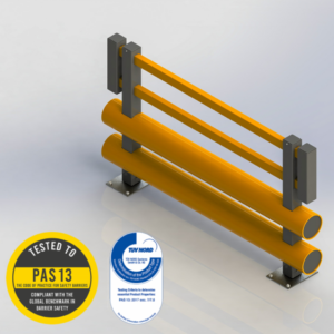 Double Bumper Pedestrian Barrier Safety Yellow And Grey Square