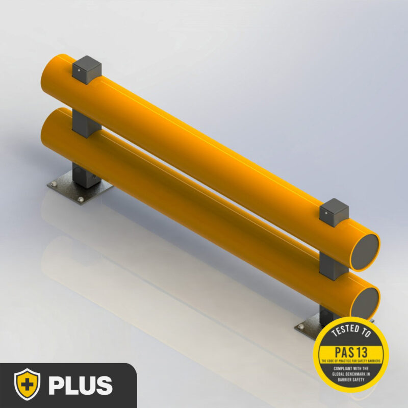 Double bumper safety barrier with twin yellow rails (PLUS range)